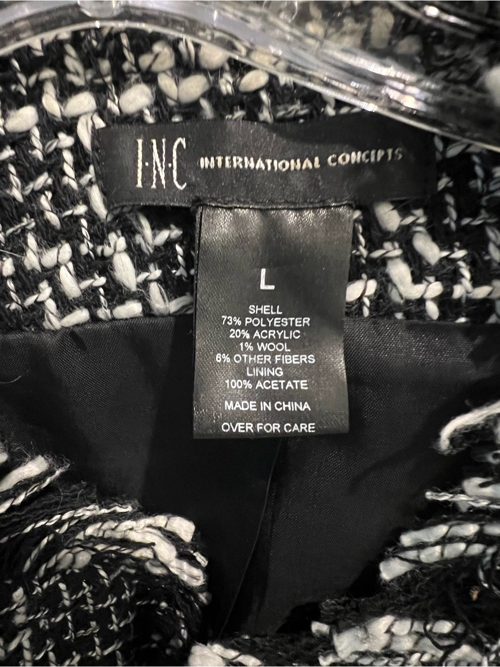 INC International Concepts Black & White Tweed Fringe Blazer - Picture 2 of 8
